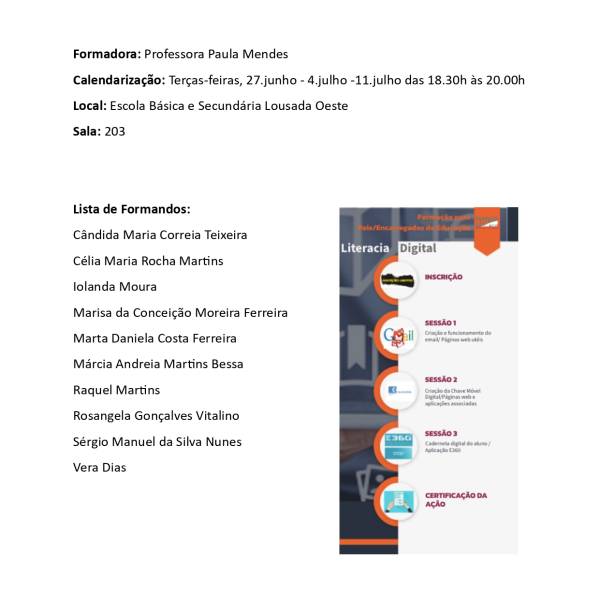 AÇÃO DE FORMAÇÃO LITERACIA DIGITAL  LISTAGEM DE INSCRITOS - TURMAS